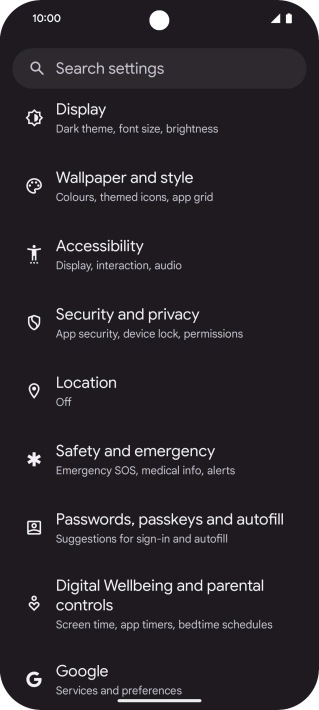 Press Security and privacy.
