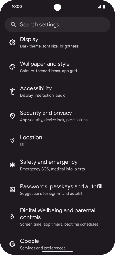 Press Security and privacy.