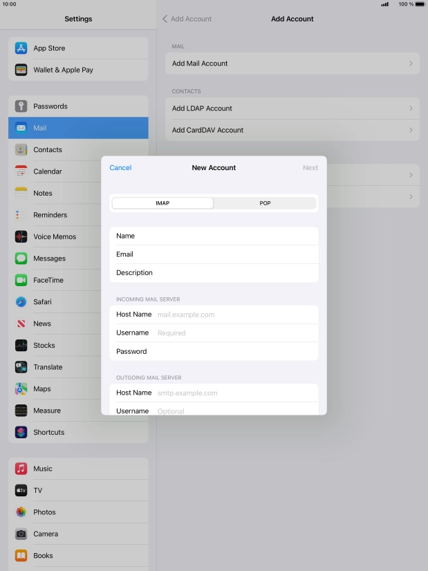 Press IMAP.