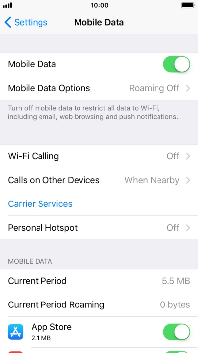 The total data usage is displayed next to Current Period. The total data usage is displayed next to Current Period.