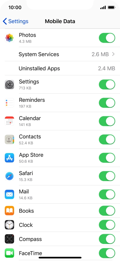 Press the indicators next to the required applications to turn the function on or off. Press the indicators next to the required applications to turn the function on or off.