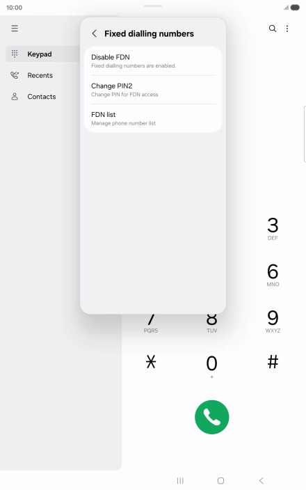 Press Disable FDN. Press Disable FDN.