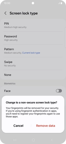 Press Remove data. Press Remove data.
