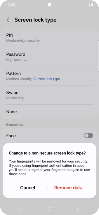Press Remove data. Press Remove data.