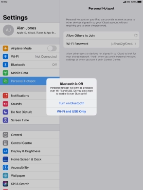 If Wi-Fi is turned on, press Wi-Fi and USB Only.