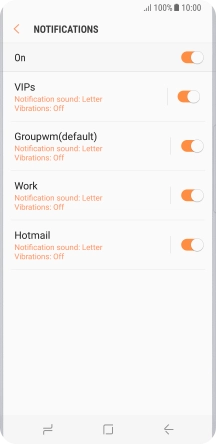 Press the indicator next to the required email account to turn the function on or off. Press the indicator next to the required email account to turn the function on or off.
