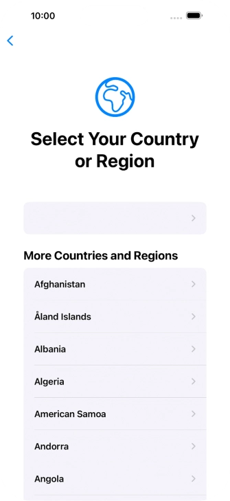 Press the required country or area. Press the required country or area.