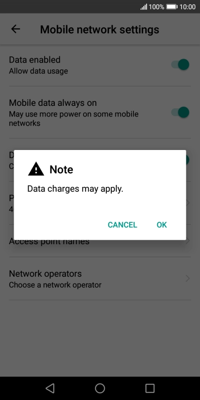 If you turn on data roaming, press OK.