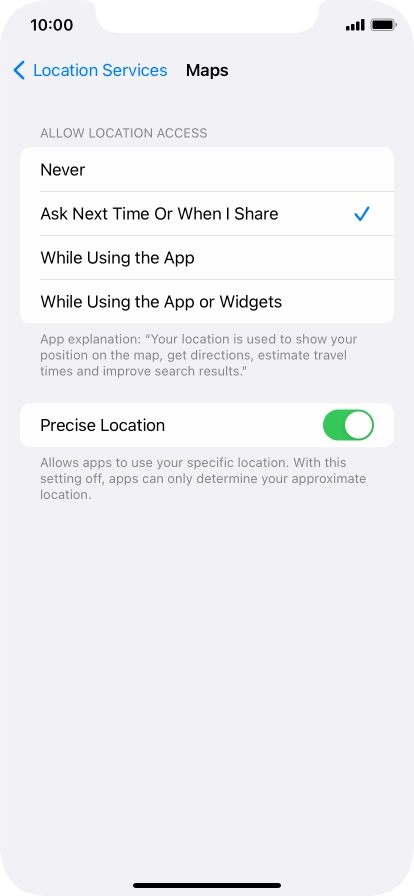Press the required setting to turn the function on or off.