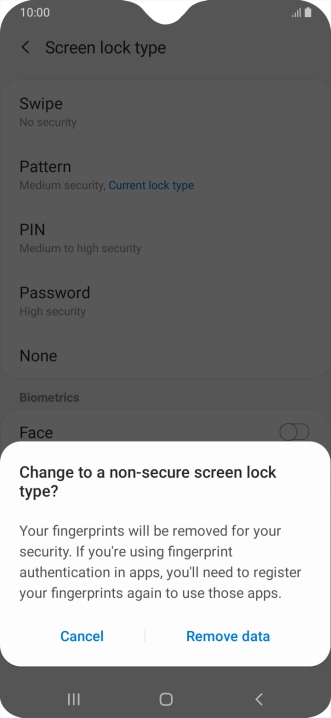 Press Remove data.