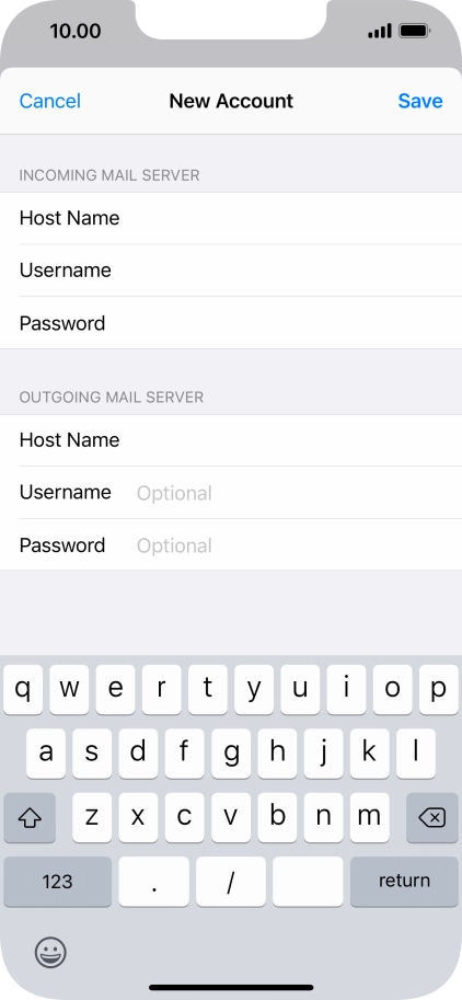 Press Username and key in the username for your email account. Please note that if you're using Vodafone's outgoing server, leave the username field empty.
