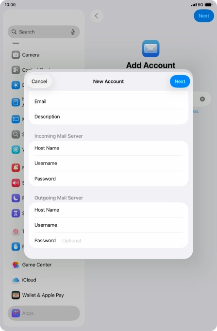 Press Password and key in the password for your email account. Please note that if you're using Vodafone's outgoing server, leave the password field empty. Press Password and key in the password for your email account. Please note that if you're using Vodafone's outgoing server, leave the password field empty.