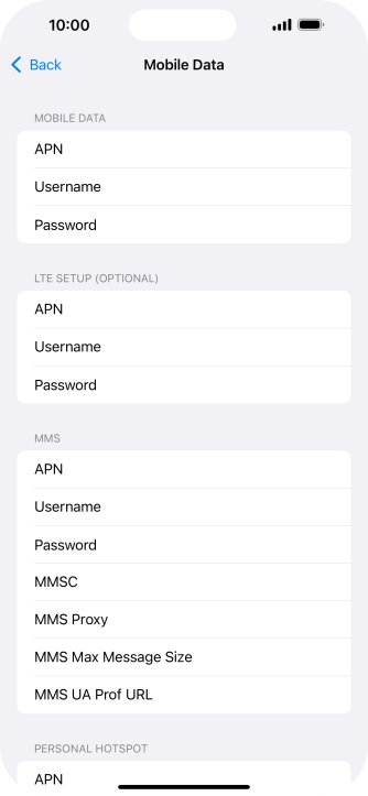 Press APN and key in live.vodafone.com.