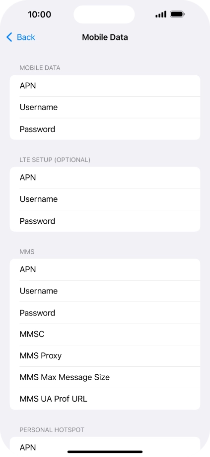 Press APN and key in live.vodafone.com.