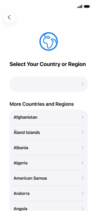 Press the required country or area. Press the required country or area.