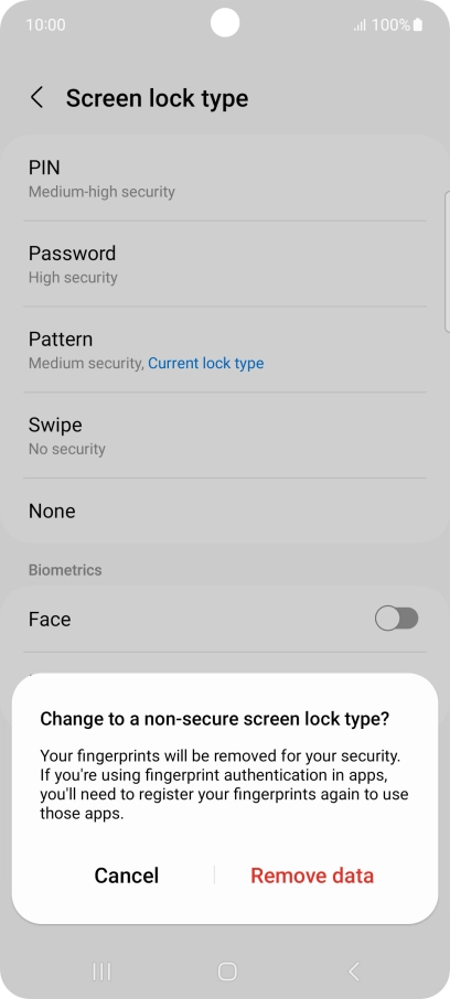 Press Remove data.