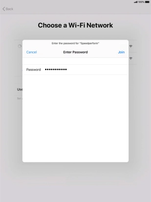 Key in the password for the Wi-Fi network and press Join.