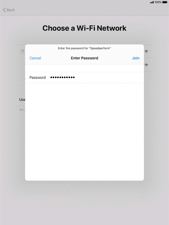 Key in the password for the Wi-Fi network and press Join.
