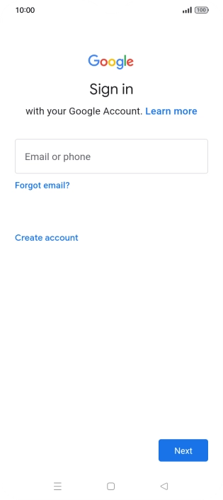 If you don't have a Google account, press Create account and follow the instructions on the screen to create an account.