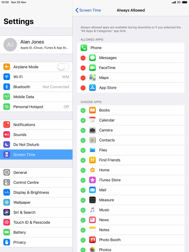 Press the remove icon next to the required app to remove it from the list of allowed apps during Downtime. Press the remove icon next to the required app to remove it from the list of allowed apps during Downtime.