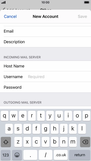 Press Username and key in the username for your email account.