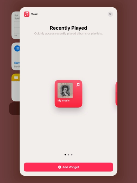 Slide your finger right or left on the screen to select the required widget size.