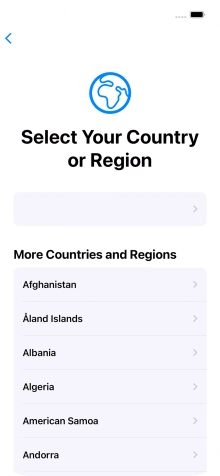 Press the required country or area. Press the required country or area.