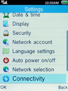 Select Connectivity and press the Left selection key.