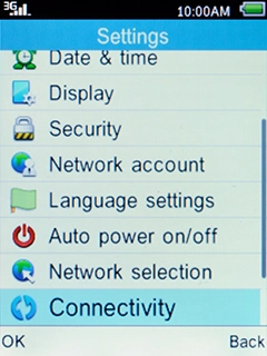 Select Connectivity and press the Left selection key.