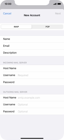 Press Username and key in the username for your email account.