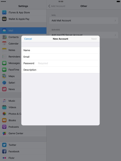 Press Password and key in the password for your email account.