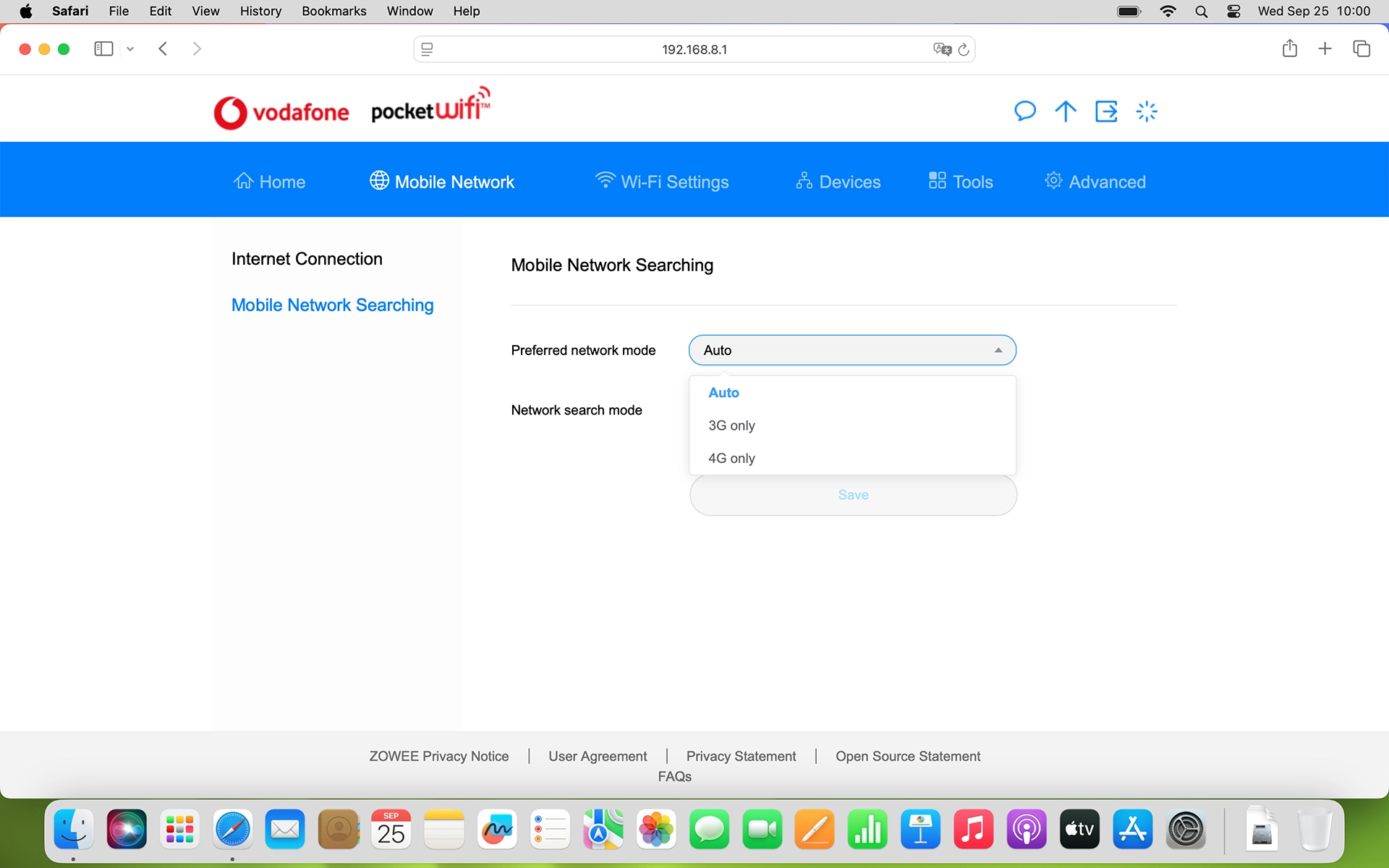 Click the required setting.