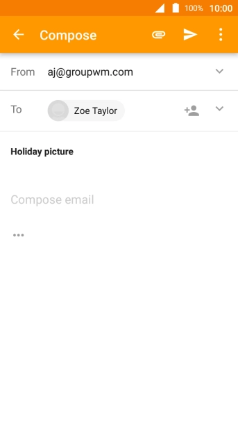 Press the text input field and write the text for your email message. Press the text input field and write the text for your email message.