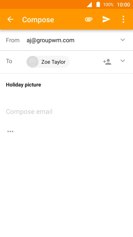 Press the text input field and write the text for your email message. Press the text input field and write the text for your email message.