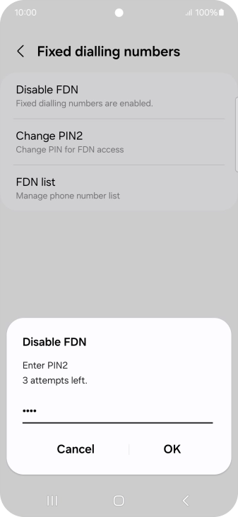 Key in your PIN2 and press OK.