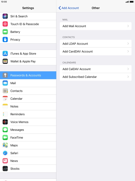 Press Add Mail Account. Press Add Mail Account.
