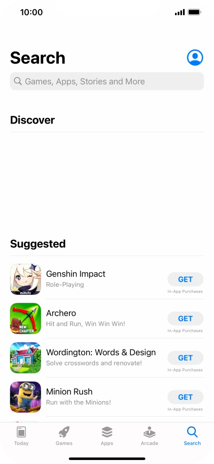 Press the search field and key in the name or subject of the required app.