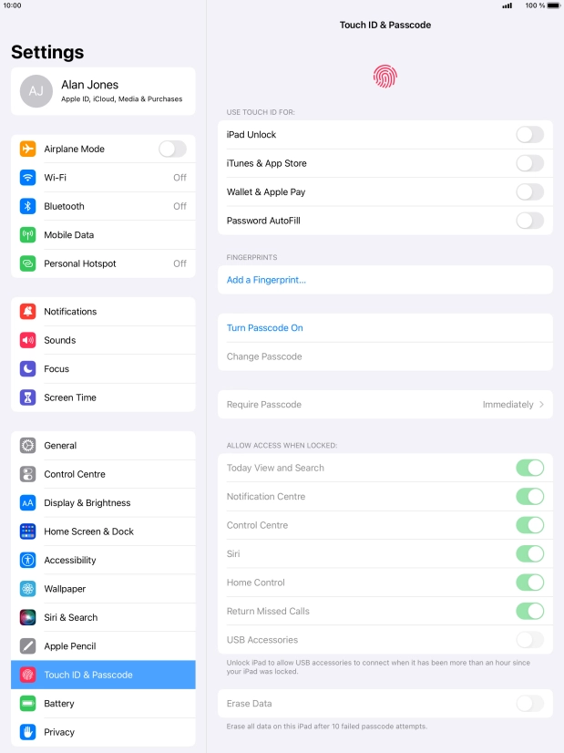 Press Turn Passcode On and key in a lock code of your own choice twice. Press Turn Passcode On and key in a lock code of your own choice twice.