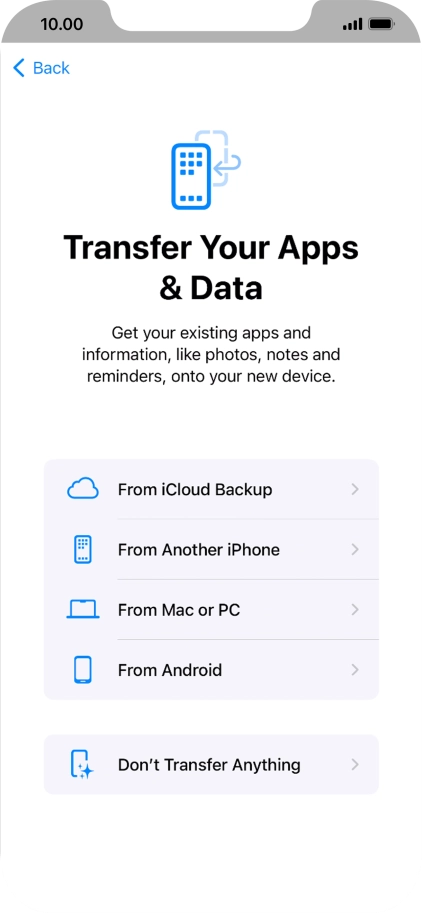 Press Don't Transfer Anything and follow the instructions on the screen to finish the activation.
