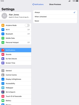 To select notification preview on the lock screen, press Always (Default). To select notification preview on the lock screen, press Always (Default).