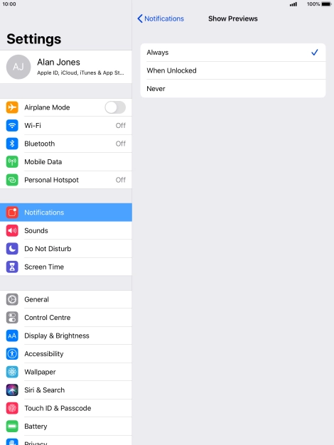 To select notification preview on the lock screen, press Always (Default). To select notification preview on the lock screen, press Always (Default).