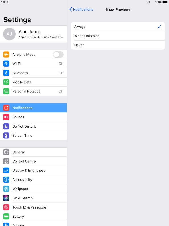 To select notification preview on the lock screen, press Always (Default). To select notification preview on the lock screen, press Always (Default).