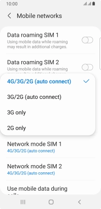 Press the required network mode. Press the required network mode.