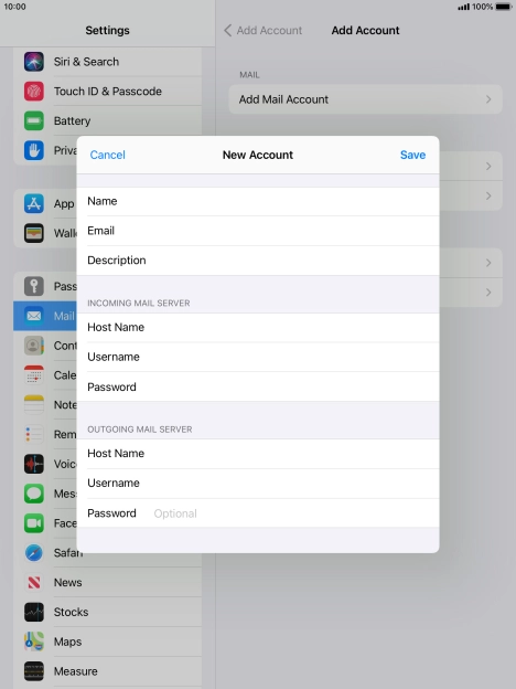 Press Password and key in the password for your email account. Please note that if you're using Vodafone's outgoing server, leave the password field empty.