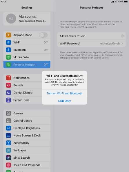 If Wi-Fi is turned off, press Turn on Wi-Fi and Bluetooth.