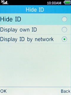 Select Hide ID and press the Left selection key to turn off the function.