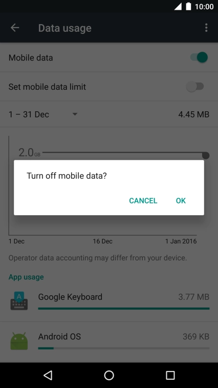 If you turn off mobile data, press OK. If you turn off mobile data, press OK.