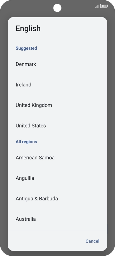 Press the required region. Press the required region.