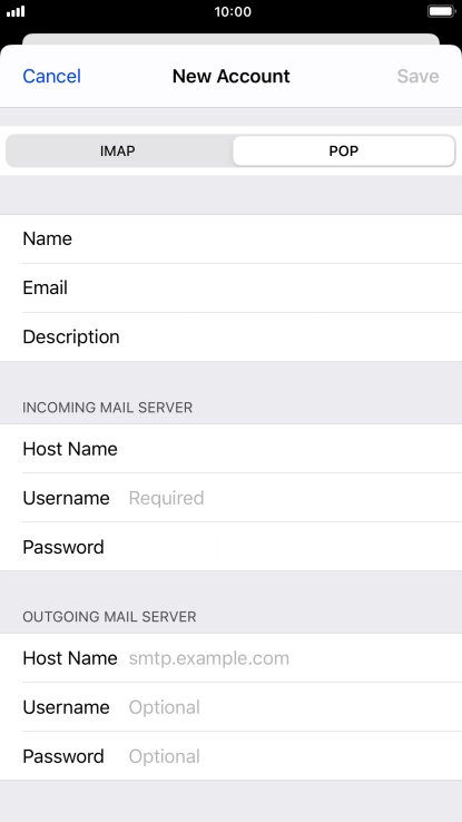 Press Username and key in the username for your email account.