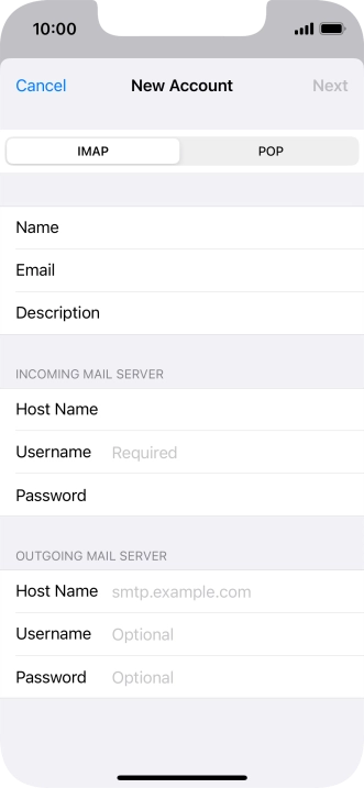 Press Username and key in the username for your email account.
